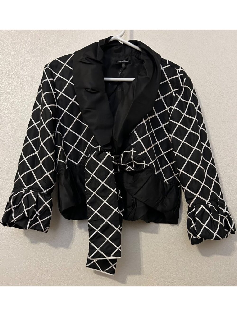 Samuel Dong Women's Black White Diamond Print Jacket Dark Romantic Whimsigoth L